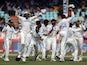 India celebrate taking an England wicket in second Test on February 5, 2024.