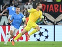 Lazio's Ivan Provedel celebrates scoring against Atletico Madrid on September 20, 2023