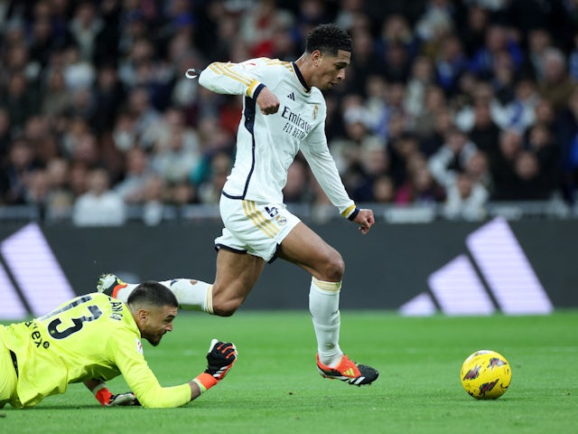 Real Madrid's Jude Bellingham scores against Girona on February 10, 2024