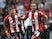 Sheffield United's Cameron Archer and Gustavo Hamer celebrate after Everton's Jordan Pickford scores an own goal and Sheffield United's second on September 2, 2023