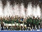 South Africa's Siya Kolisi lifts The Webb Ellis Cup as they celebrate winning the World Cup final on October 28, 2023